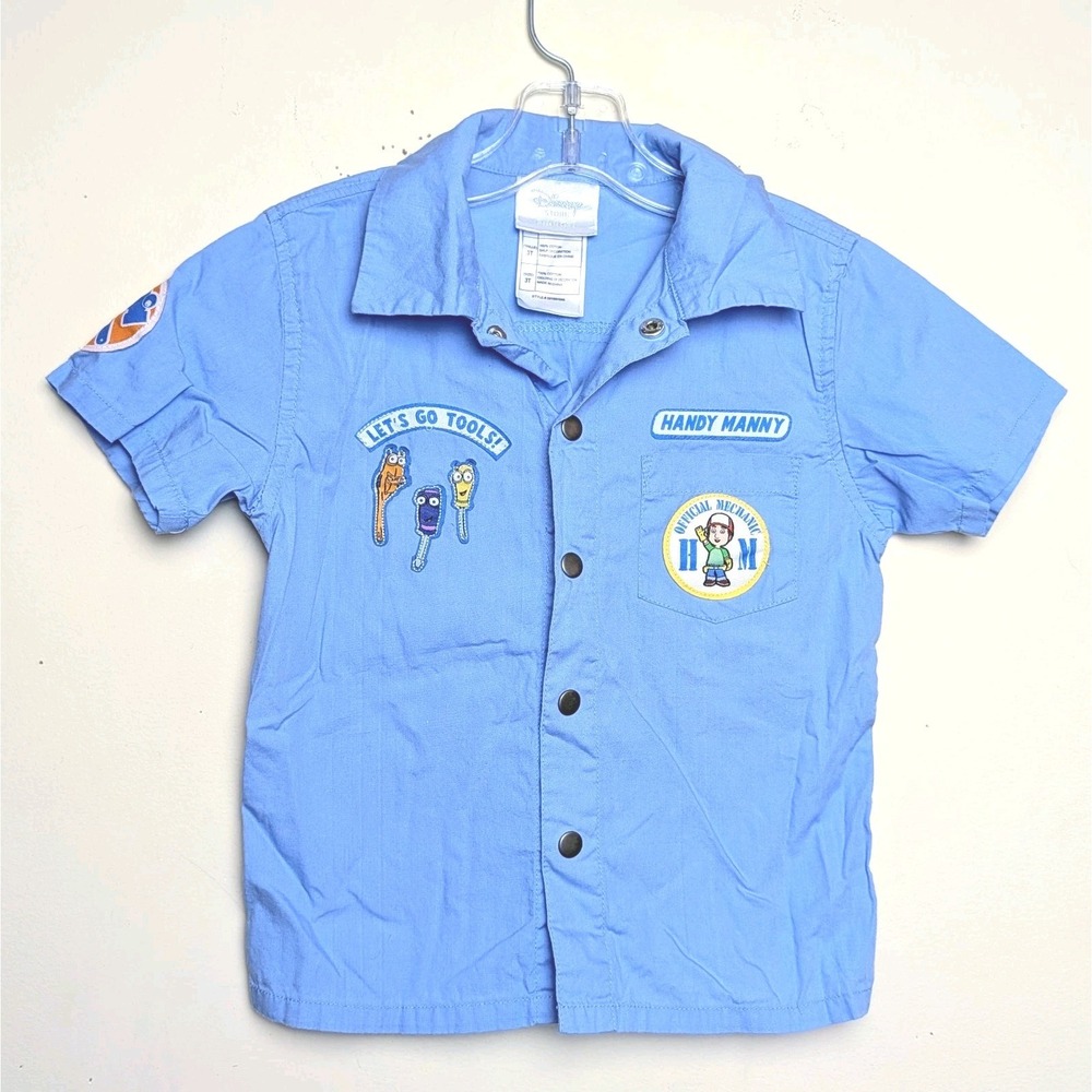 Vintage Handy Manny Auto Shop Disney Y2K Embroidered Work Shirt Short Sleeve 3T
